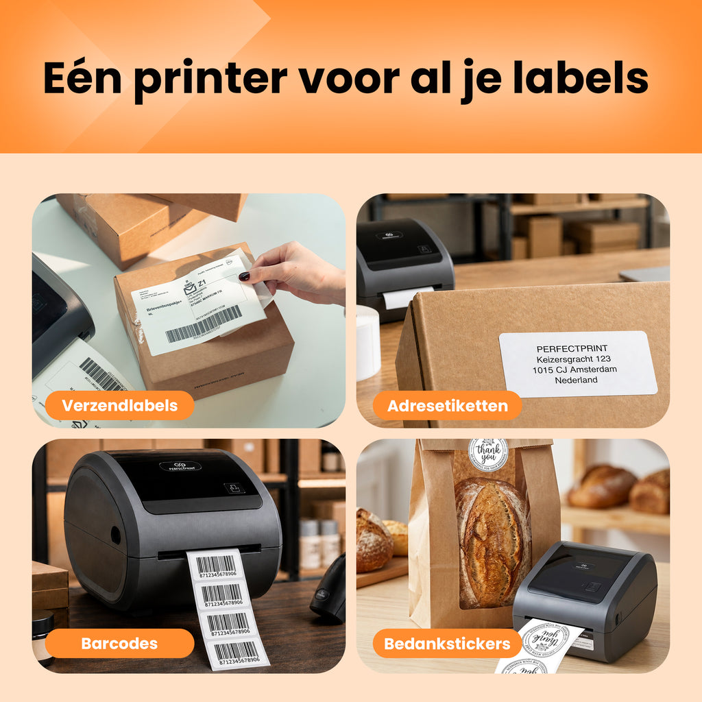 PerfectPrint Labelprinter PRO - 300 DPI - Ethernet, USB & Bluetooth Verbinding